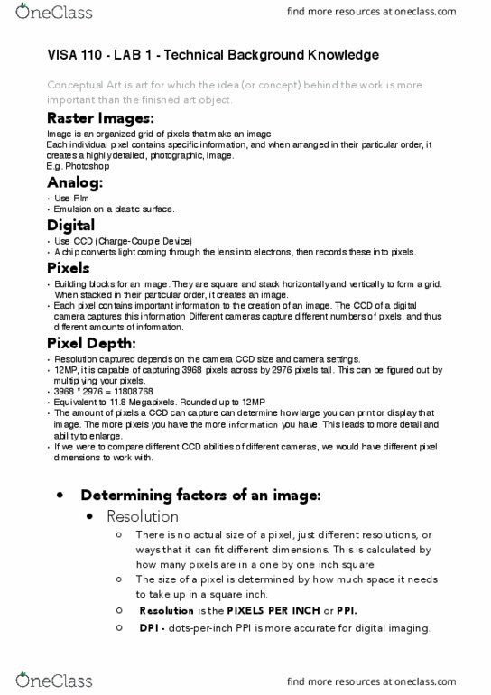 VISA 110 Lecture Notes - Lecture 1: Conceptual Art, Emulsion, Computer Monitor thumbnail