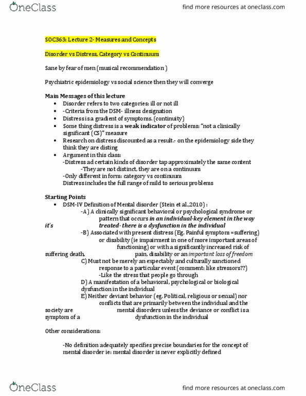 SOC363H1 Lecture Notes - Lecture 2: Intermittent Explosive Disorder, Scalea, Dsm-5 thumbnail