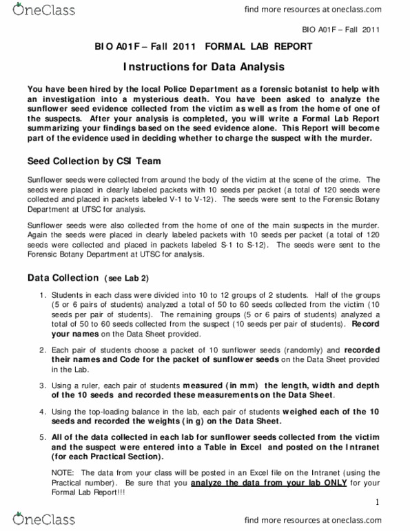 BIOA01H3 Lecture Notes - Lecture 1: Forensic Biology, Intranet, Standard Deviation thumbnail