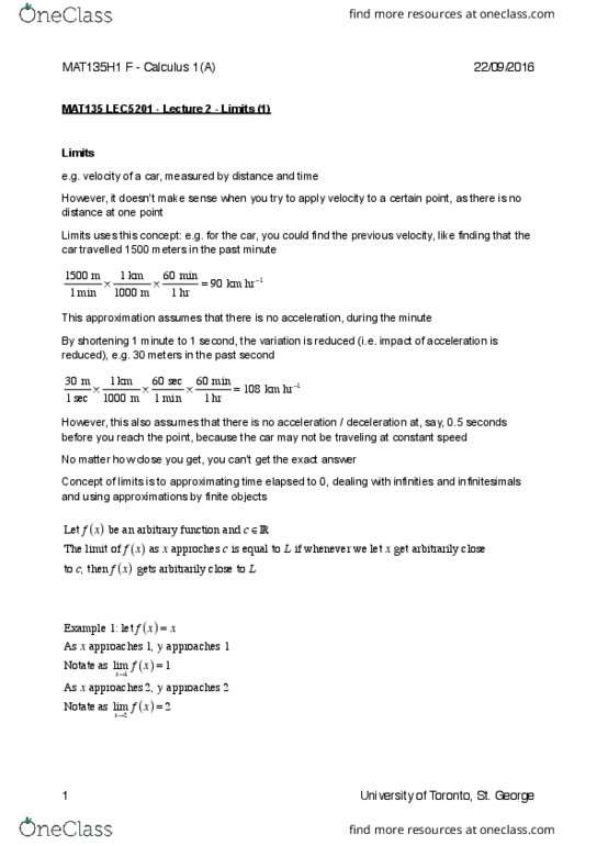 MAT135H1 Lecture Notes - Lecture 2: Asymptote, Trigonometric Functions, Lxc thumbnail