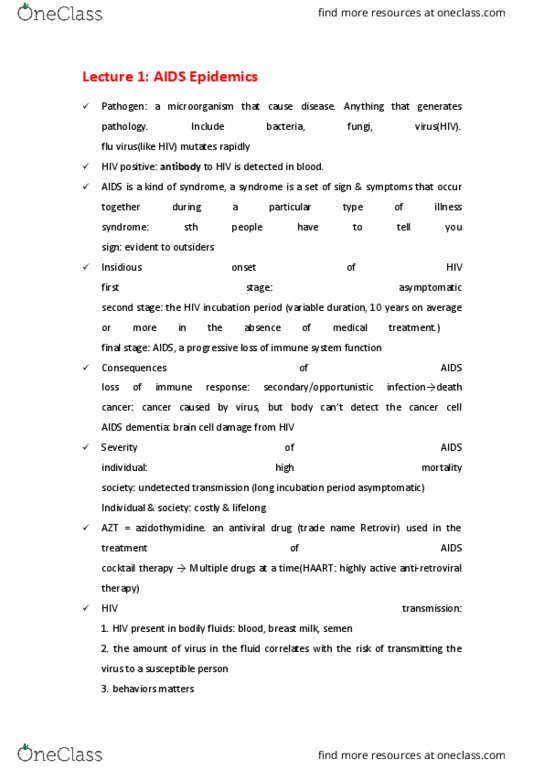 BIO SCI 45 Lecture Notes - Lecture 1: Sub-Saharan Africa, Antiviral Drug, Zidovudine thumbnail