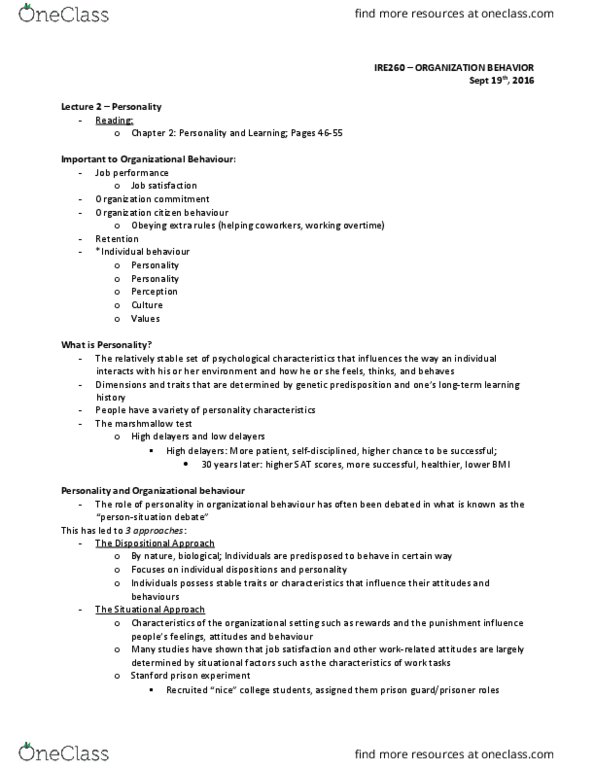 IRE260H1 Lecture Notes - Lecture 2: Negative Affectivity, Narcissism, Psychopathy thumbnail