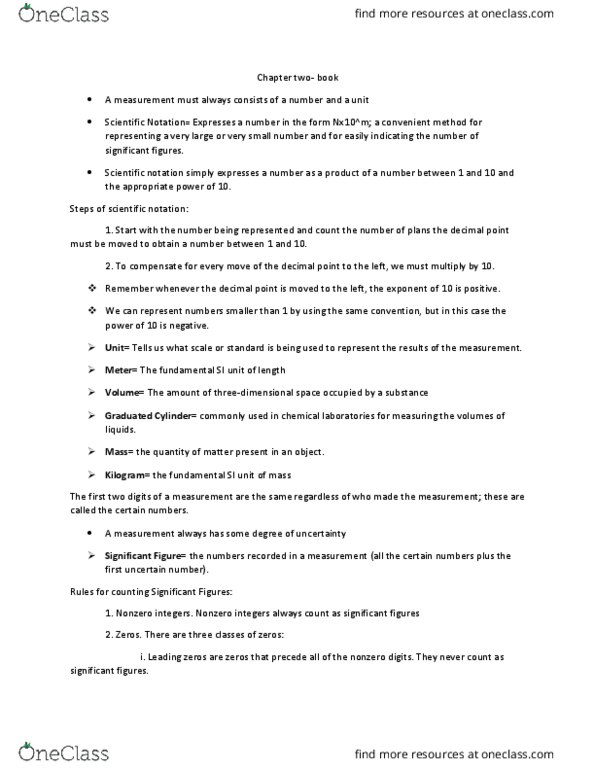 CHEM 1104 Chapter Notes - Chapter 2: Fahrenheit, Scale Of Temperature, Trailing Zero thumbnail