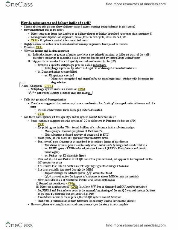 GENET301 Lecture Notes - Lecture 2: Pink1, Phosphatase, Knockout Mouse thumbnail