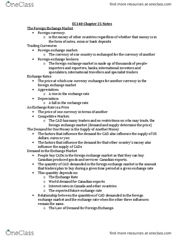 EC140 Chapter Notes - Chapter 25: Purchasing Power Parity, Interest Rate Parity, Foreign Exchange Market thumbnail