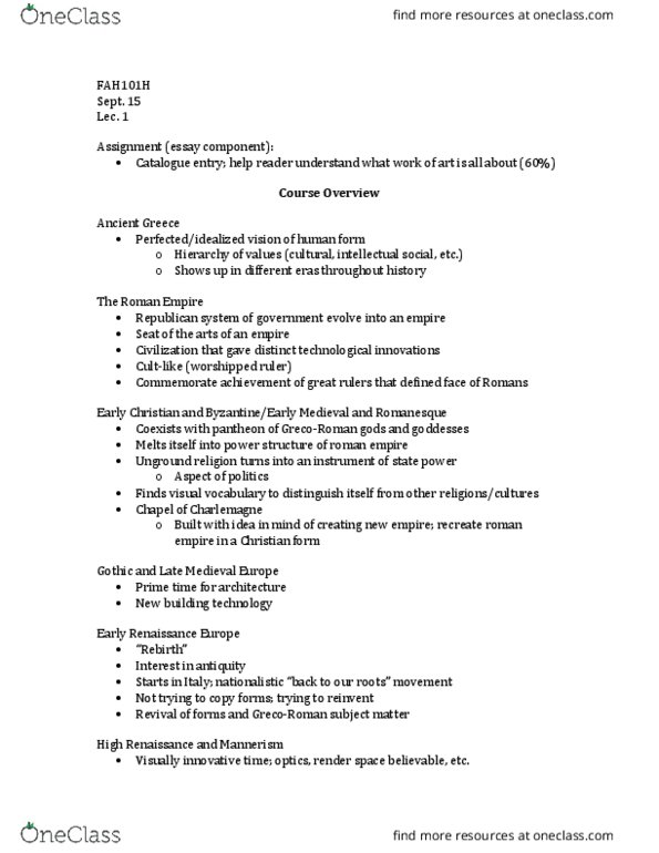 FAH101H1 Lecture Notes - Lecture 1: Prime Time, Post-Impressionism thumbnail