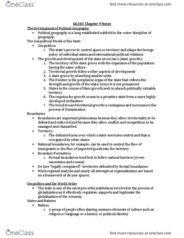 GG102 Chapter Notes - Chapter 9: Fox Hunting, International Regime, The Geographical Pivot Of History thumbnail