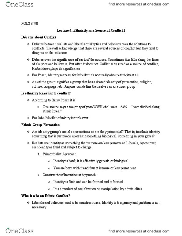 POLS 3490 Lecture Notes - Lecture 4: Rationality, Barry Posen, John Mueller thumbnail