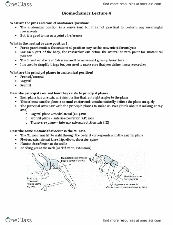 Kinesiology 2241A/B Lecture Notes - Lecture 4: Sagittal Plane, Transverse Plane, Subtalar Joint thumbnail