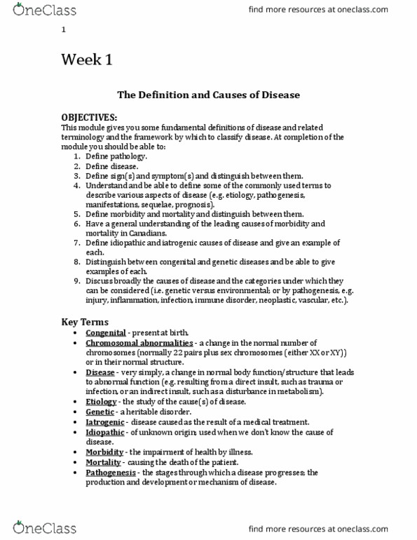 Pathology 2420A Lecture Notes - Lecture 1: Intellectual Disability, Heat Stroke, Canadian Medical Association Journal thumbnail