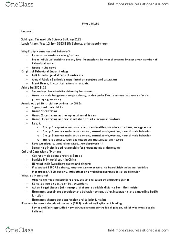 PHYSCI M140 Lecture Notes - Lecture 1: Junco, Ontogeny, Frank A. Beach thumbnail