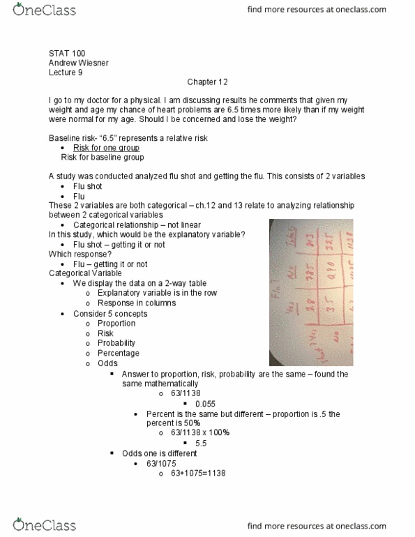 STAT 100 Lecture Notes - Lecture 9: Influenza Vaccine, Dependent And Independent Variables, Relative Risk thumbnail