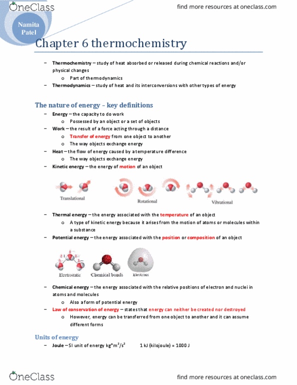 CHMA10H3 Chapter Notes - Chapter 6: Coffee Cup, Enthalpy, Exothermic Process thumbnail