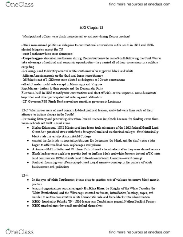 AFS 102 Chapter Notes - Chapter 13: South Congress, Chicago Tribune, Financial Institution thumbnail