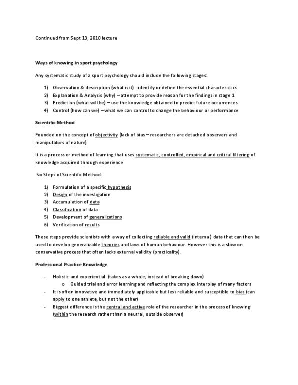 Kinesiology 1088A/B Lecture Notes - Participant Observation, Sport Psychology thumbnail