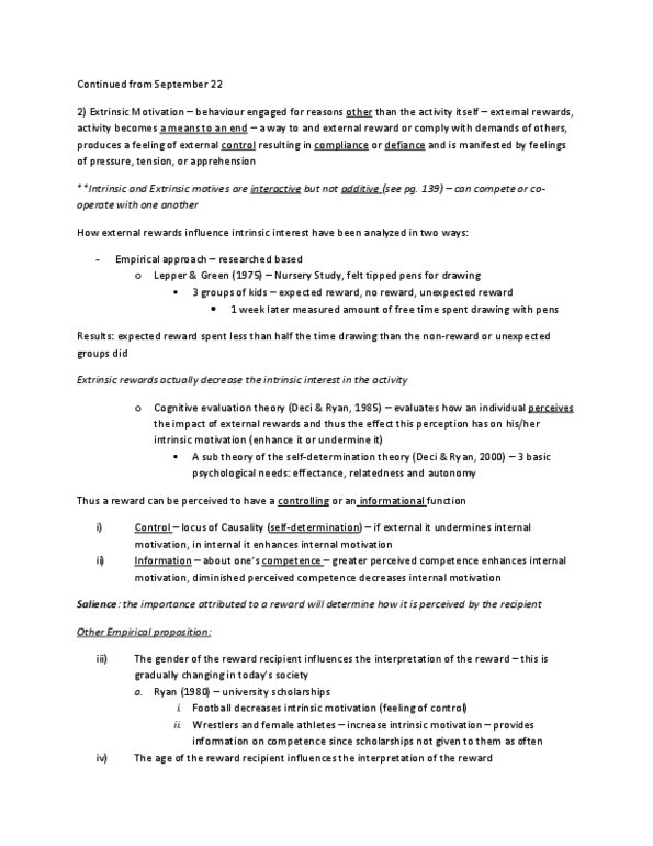 Kinesiology 1088A/B Lecture Notes - Cognitive Evaluation Theory, Motivation thumbnail