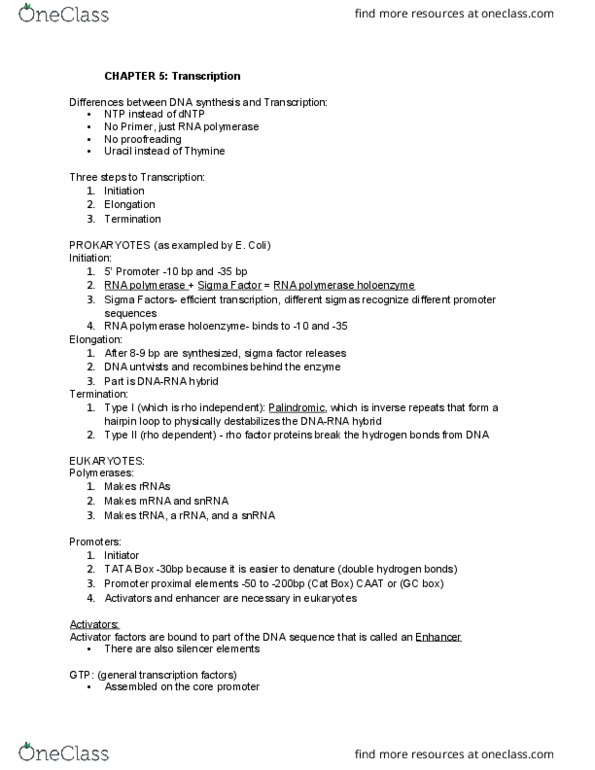 BIL 250 Chapter Notes - Chapter 5: Intron, Telomere, Cistron thumbnail