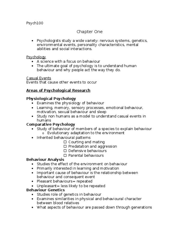 PSYC 100 Chapter Notes - Chapter 1: Progressive Education, Information Processing, Operational Definition thumbnail