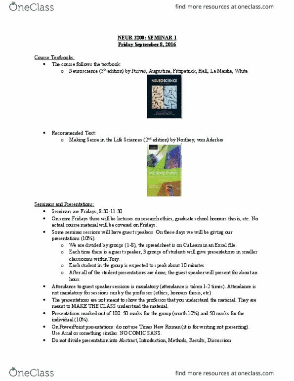 NEUR 3200 Lecture Notes - Lecture 1: Thesis Statement, Times New Roman, Microsoft Powerpoint thumbnail