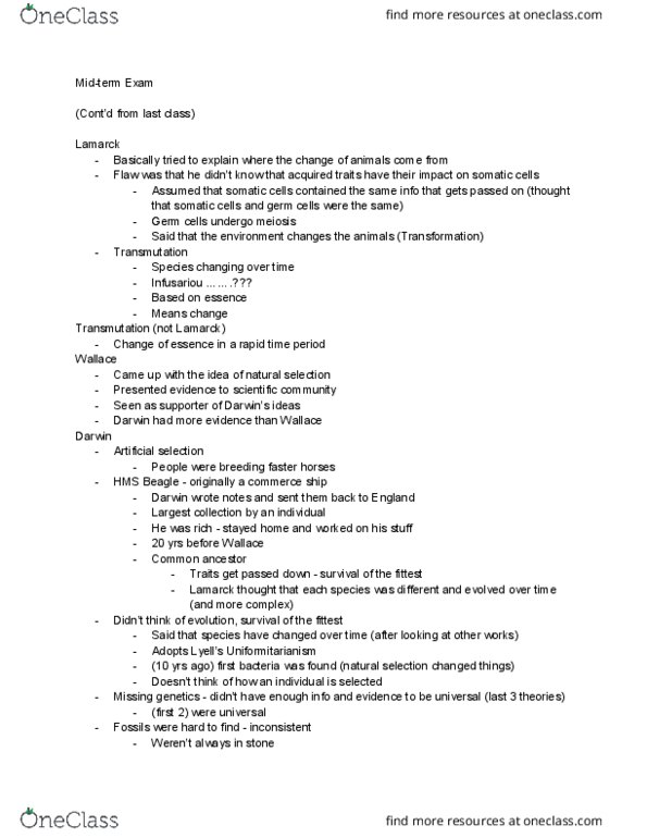 BIO 1130 Lecture Notes - Lecture 5: Cytochrome C, Uniformitarianism, Convergent Evolution thumbnail