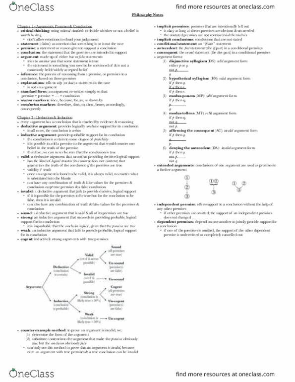 PHIL 201 Chapter Notes - Chapter 1 & 3: Modus Tollens, Modus Ponens, Hypothetical Syllogism thumbnail