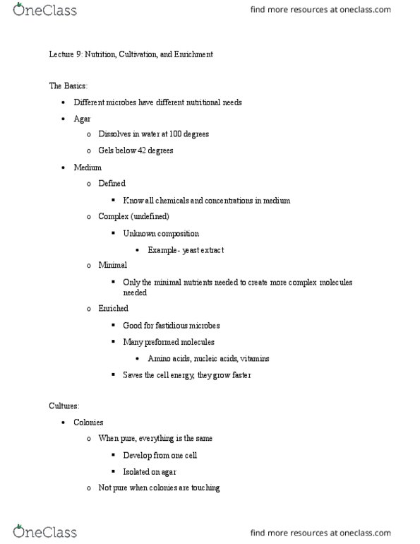 MMG 301 Lecture Notes - Lecture 9: Pressure Cooking, Petri Dish, Yeast Extract thumbnail