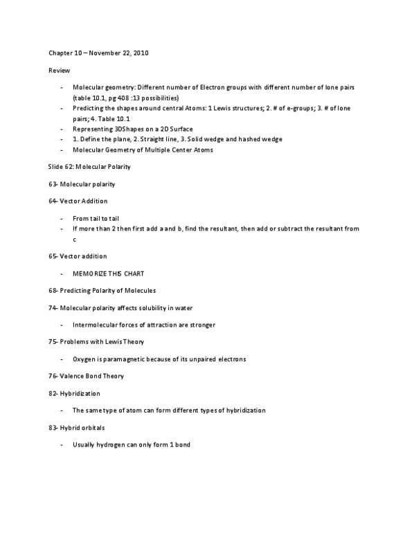 CHMA10H3 Lecture Notes - Lewis Acids And Bases, Valence Bond Theory, Egroups thumbnail