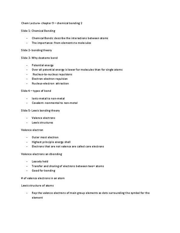 CHMA10H3 Lecture Notes - Lewis Structure, Potential Energy, Valence Electron thumbnail