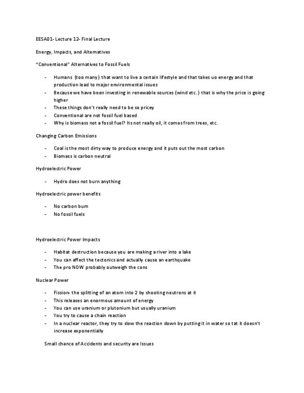 EESA01H3 Lecture Notes - Lecture 12: Biodiesel, Problem Solving, Plutonium thumbnail