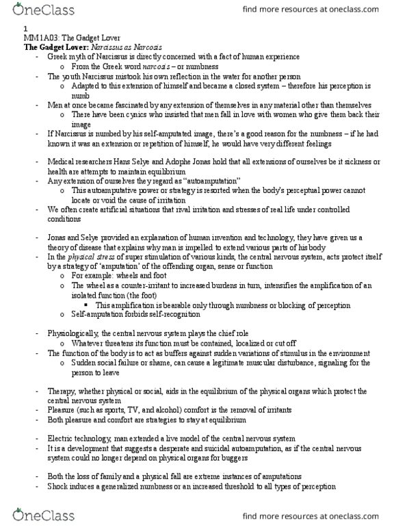 MMEDIA 1A03 Chapter Notes - Chapter 1: Existentialism, Lewis Mumford, Hans Selye thumbnail