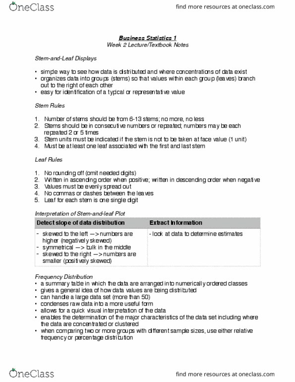 QMS 102 Lecture Notes - Lecture 2: Frequency Distribution, General Idea, Ogive thumbnail