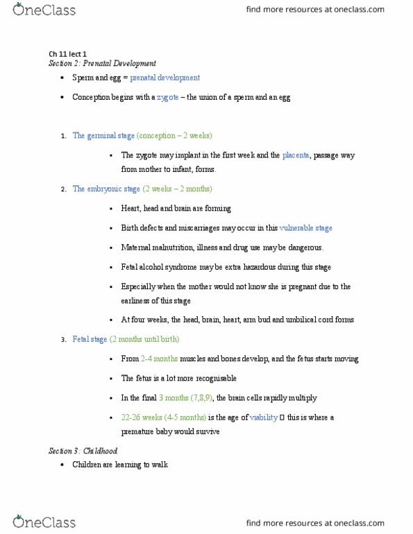 PSYC1023 Lecture Notes - Lecture 1: Fetus, Fetal Alcohol Spectrum Disorder, Umbilical Cord thumbnail