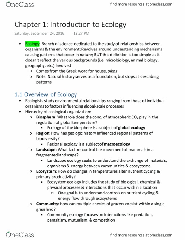 BIOLOGY 2F03 Chapter Notes - Chapter 1: David Schindler, American Redstart, Chlorophyll thumbnail