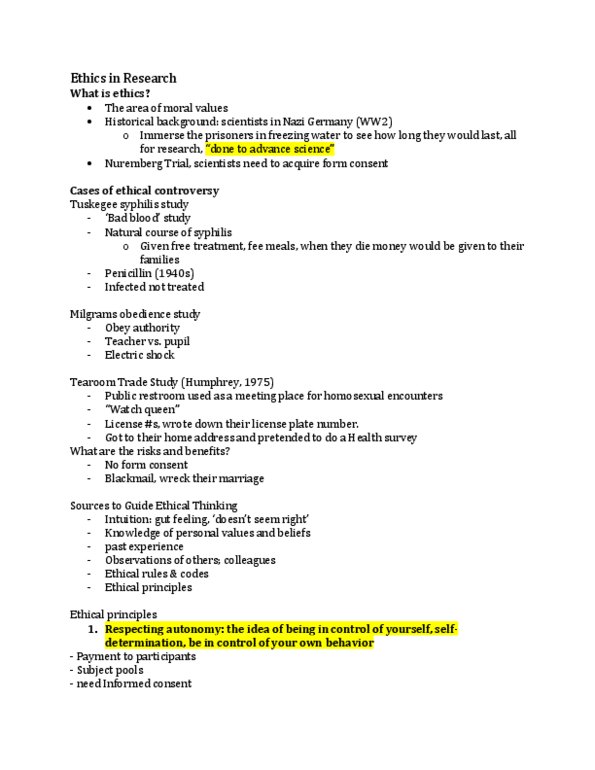 FRHD 3070 Lecture Notes - Institutional Review Board, Electric Shock, Nuremberg Trials thumbnail