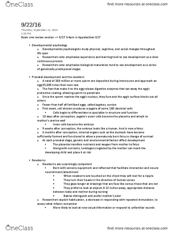 PSYC 111 Lecture Notes - Lecture 8: Object Permanence, Autism Spectrum, Jean Piaget thumbnail