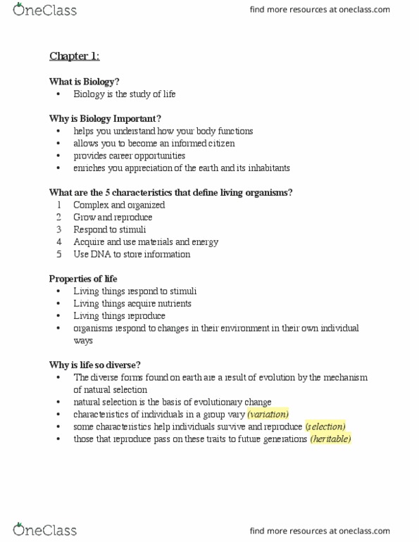 BIOLOGY 1P03 Chapter Notes - Chapter 1-4: Chemical Polarity, Hydrogen Bond, Atomic Number thumbnail