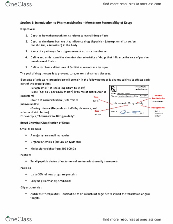 Pharmacology 3620 Lecture Notes - Lecture 1: Active Transport, Antiporter, Aquaporin thumbnail