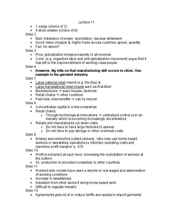SOCB47H3 Lecture Notes - Lecture 11: North American Free Trade Agreement, Sweatshop, Walmart thumbnail