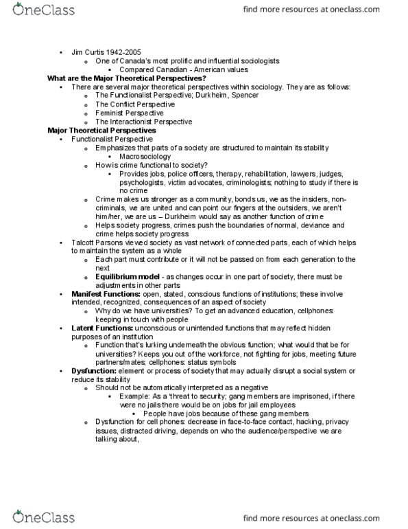 SOC100 Lecture Notes - Lecture 3: Distracted Driving, Talcott Parsons, Canadian Americans thumbnail