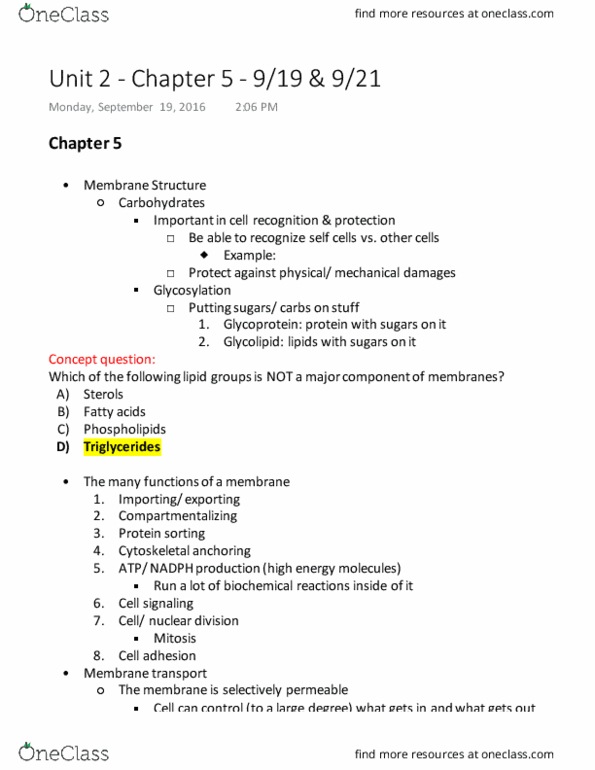 BIOL 2051 Lecture Notes - Lecture 5: Reversible Reaction, Cytoskeleton, Pinocytosis thumbnail