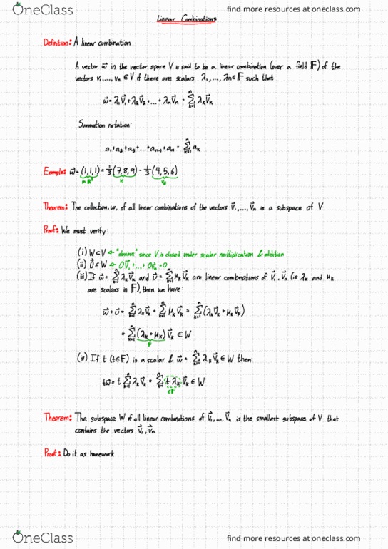 MATH 2R03 Lecture Notes - Lecture 6: Scalar Multiplication, Linear Combination thumbnail
