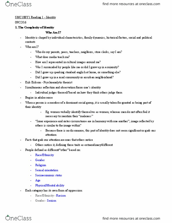 SMC188Y1 Chapter Notes - Chapter n/a: Class Discrimination, Stereotype thumbnail