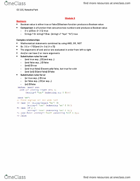CP104 Lecture Notes - Lecture 5: Function Application, Boolean Expression, Boolean Function thumbnail