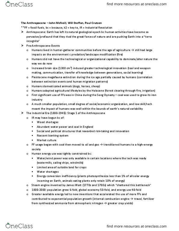 ENVR POL 336 Chapter Notes - Chapter Journal Article: Pleistocene Megafauna, Paul J. Crutzen, Anthropocene thumbnail