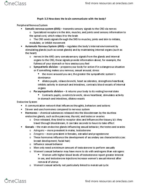 U09 Psych 100 Chapter Notes - Chapter 3.3: Ovulation, Pituitary Gland, Somatic Nervous System thumbnail