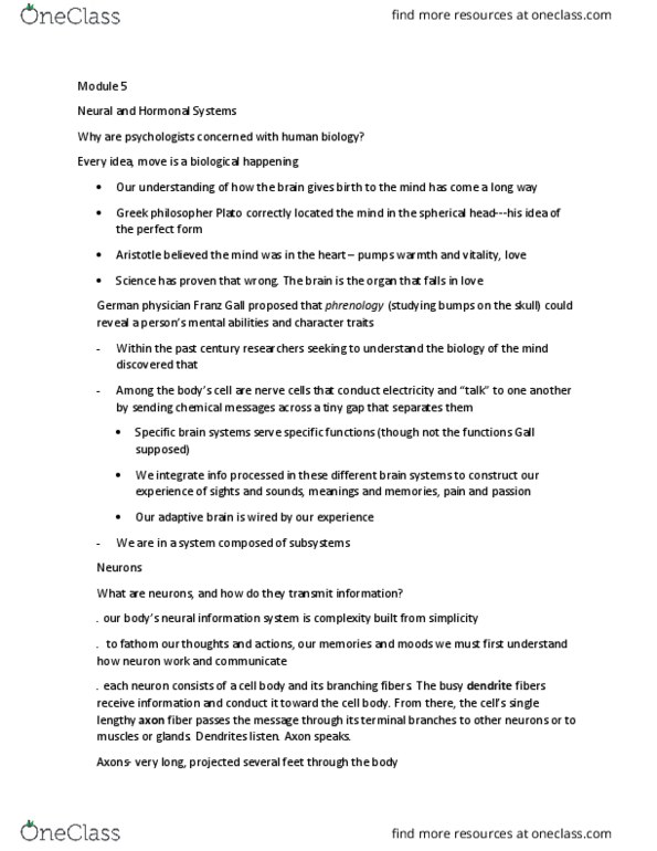 PSYC 1010 Lecture Notes - Lecture 3: Limbic System, Fuel, Pituitary Gland thumbnail