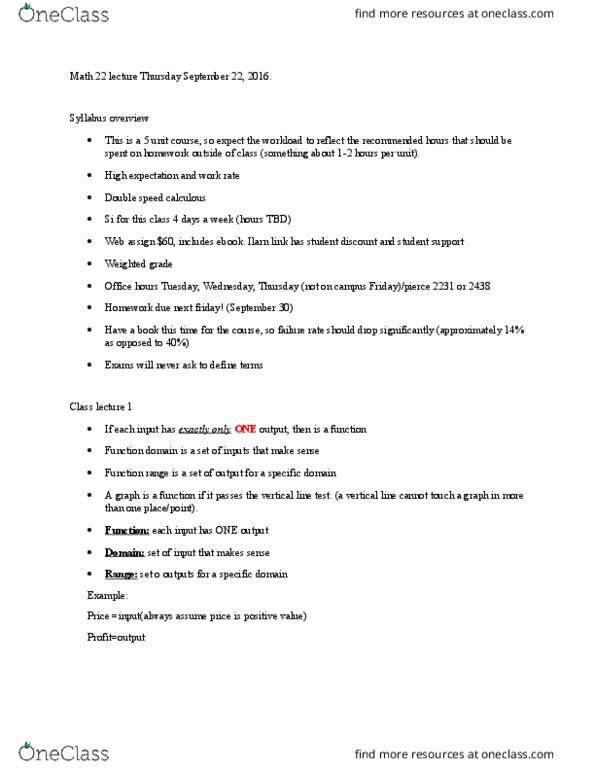 MATH 022 Lecture Notes - Lecture 1: Inverse Function, Difference Quotient, Order Of Operations thumbnail