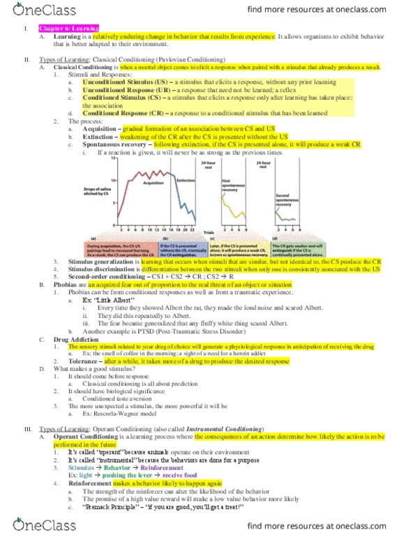 PSC 1 Lecture Notes - Lecture 5: Little Albert Experiment, Conditioned Taste Aversion, Reinforcement Learning thumbnail