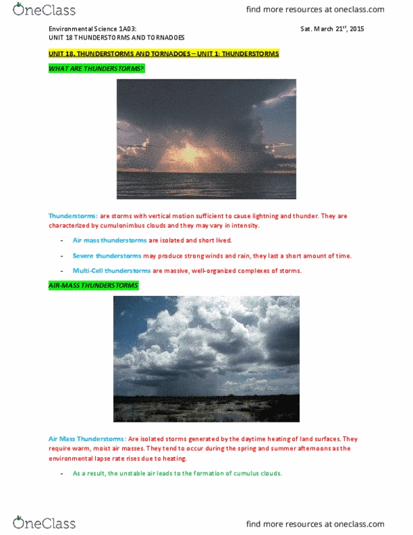 ENVIRSC 1A03 Chapter Notes - Chapter 18: Cumulus Cloud, Outflow Boundary, Sea Breeze thumbnail