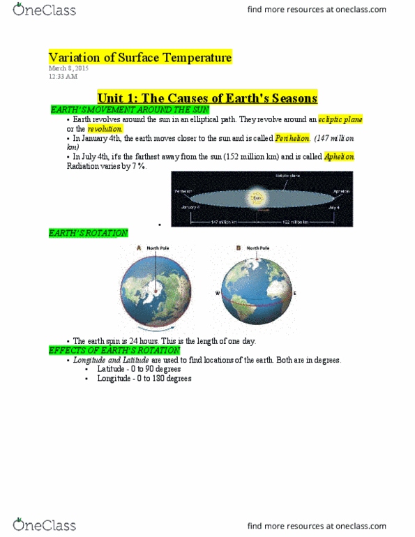 ENVIRSC 1A03 Chapter Notes - Chapter 5: June Solstice, Equinox, The Shortest Day thumbnail